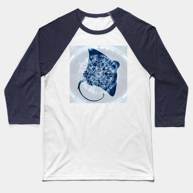 Manta Ray Mandala Indigo Blue Tie Dye Baseball T-Shirt by LittleBean